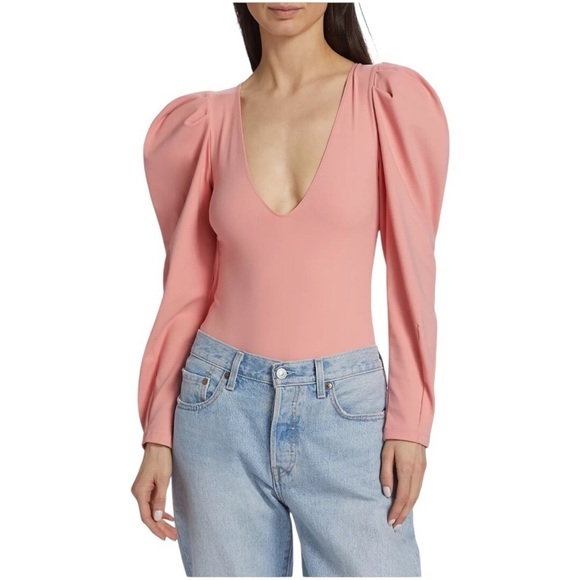 Free People Intimately Va Va Voop Deep V-Neck Puff Long Sleeves Bodysuit Sz XS - Picture 5 of 14
